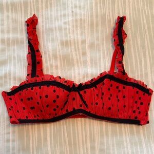Red and black polka dot bra. Perfect for fun lingerie or Minnie Mouse Halloween